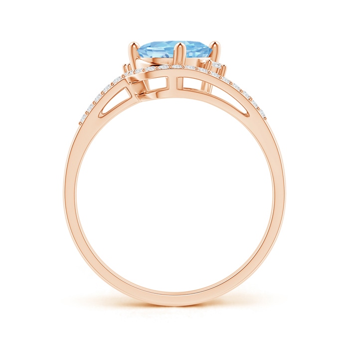 8x6mm AAAA Oval Aquamarine and Diamond Wedding Band Ring Set in Rose Gold side-1