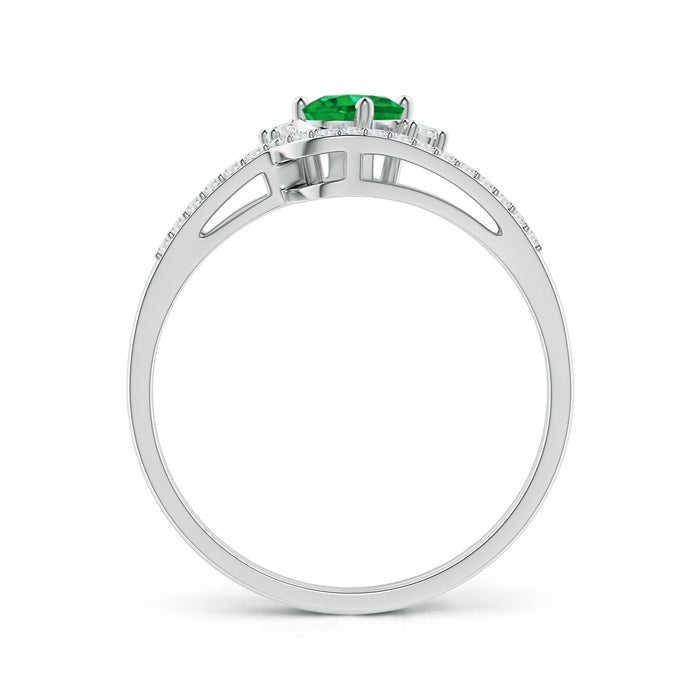 6x4mm AAA Oval Emerald and Diamond Wedding Band Ring Set in White Gold - side 1