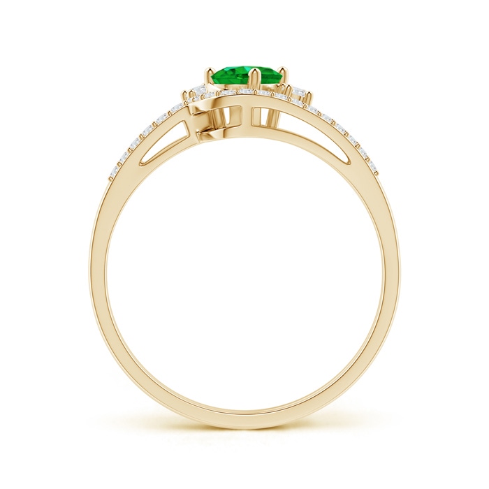 6x4mm AAAA Oval Emerald and Diamond Wedding Band Ring Set in Yellow Gold side-1