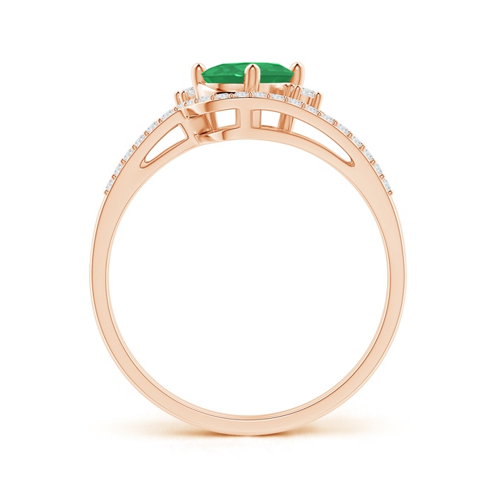 7x5mm A Oval Emerald and Diamond Wedding Band Ring Set in Rose Gold side-1