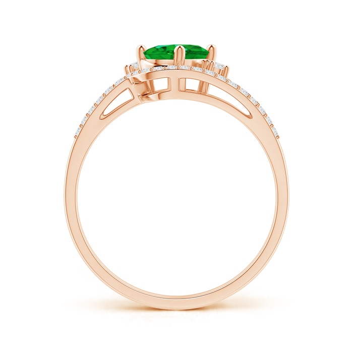 7x5mm AAAA Oval Emerald and Diamond Wedding Band Ring Set in Rose Gold side-1