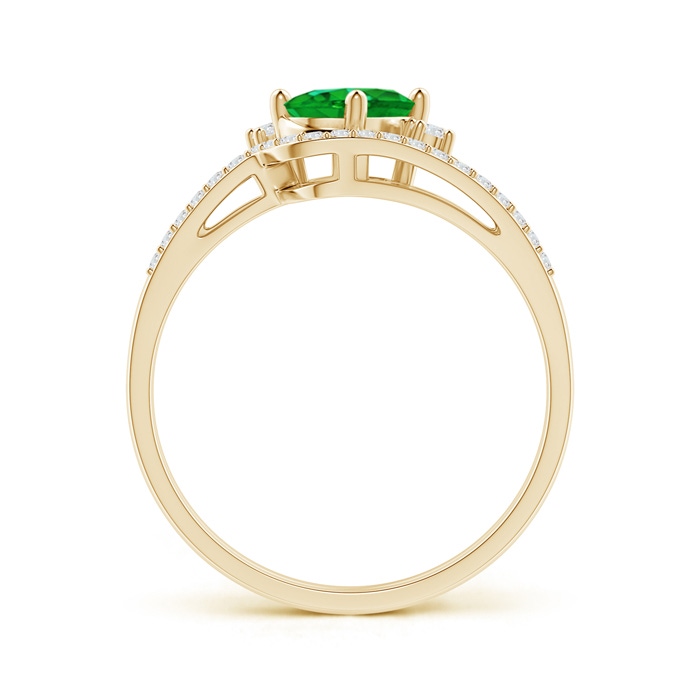 7x5mm AAAA Oval Emerald and Diamond Wedding Band Ring Set in Yellow Gold side-1