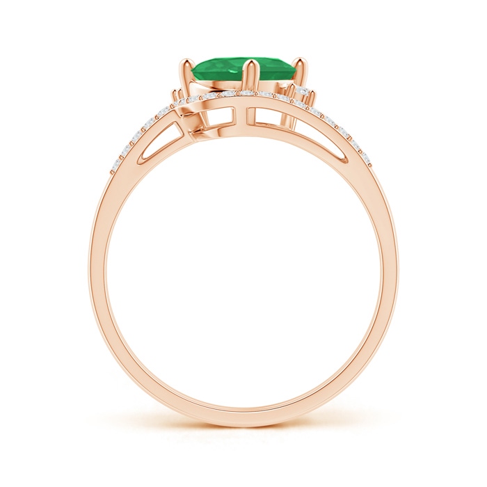 8x6mm A Oval Emerald and Diamond Wedding Band Ring Set in Rose Gold side-1