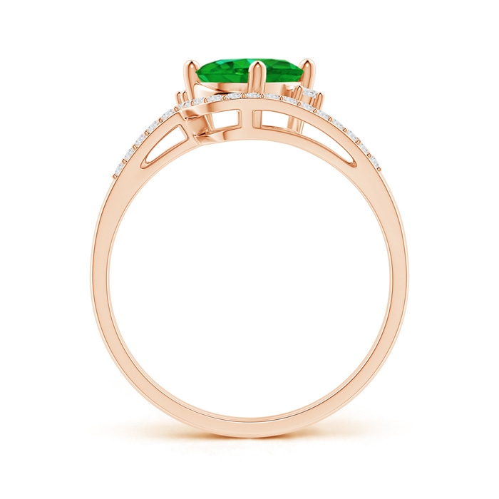 8x6mm AAAA Oval Emerald and Diamond Wedding Band Ring Set in Rose Gold side-1
