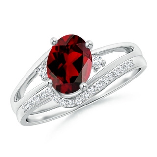 8x6mm AAAA Oval Garnet and Diamond Wedding Band Ring Set in P950 Platinum