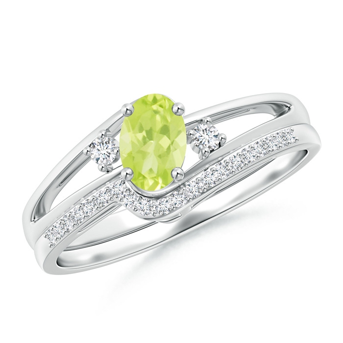 6x4mm A Oval Peridot and Diamond Wedding Band Ring Set in P950 Platinum 