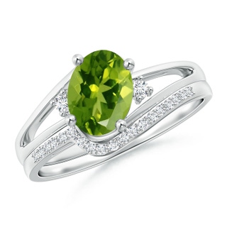 8x6mm AAAA Oval Peridot and Diamond Wedding Band Ring Set in P950 Platinum