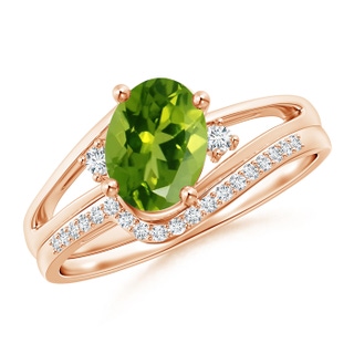 8x6mm AAAA Oval Peridot and Diamond Wedding Band Ring Set in Rose Gold