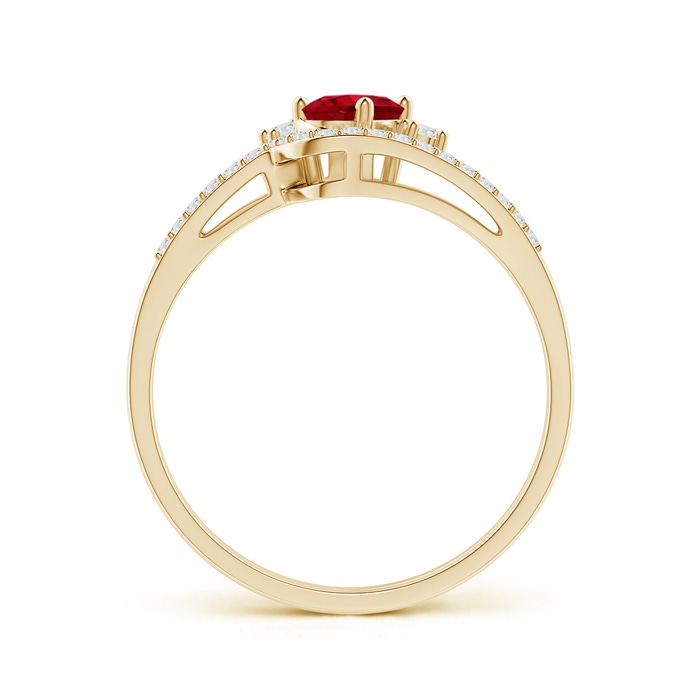 6x4mm AAA Oval Ruby and Diamond Wedding Band Ring Set in Yellow Gold side-1
