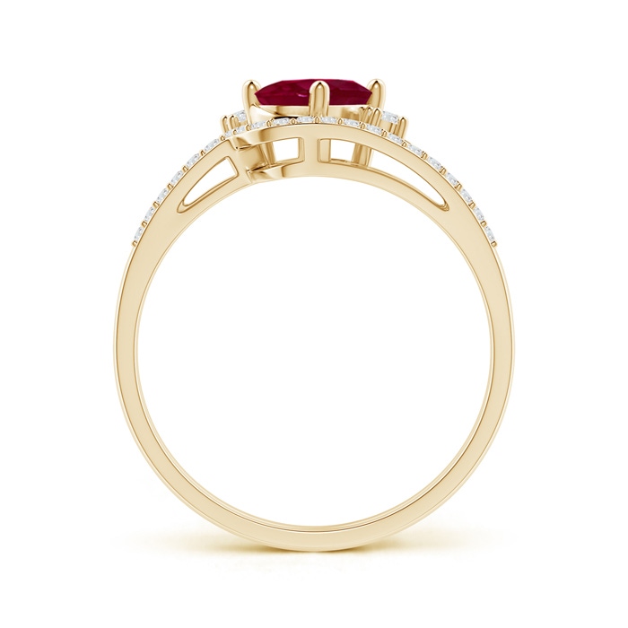 7x5mm A Oval Ruby and Diamond Wedding Band Ring Set in Yellow Gold side-1