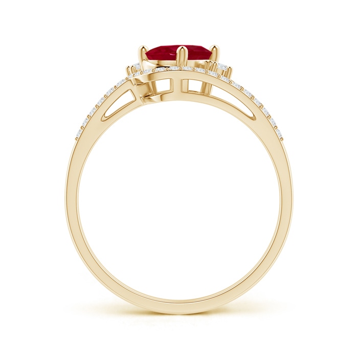7x5mm AA Oval Ruby and Diamond Wedding Band Ring Set in Yellow Gold side-1