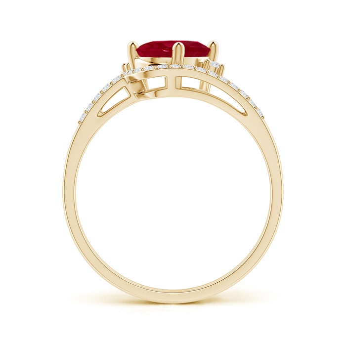 8x6mm AA Oval Ruby and Diamond Wedding Band Ring Set in Yellow Gold side-1