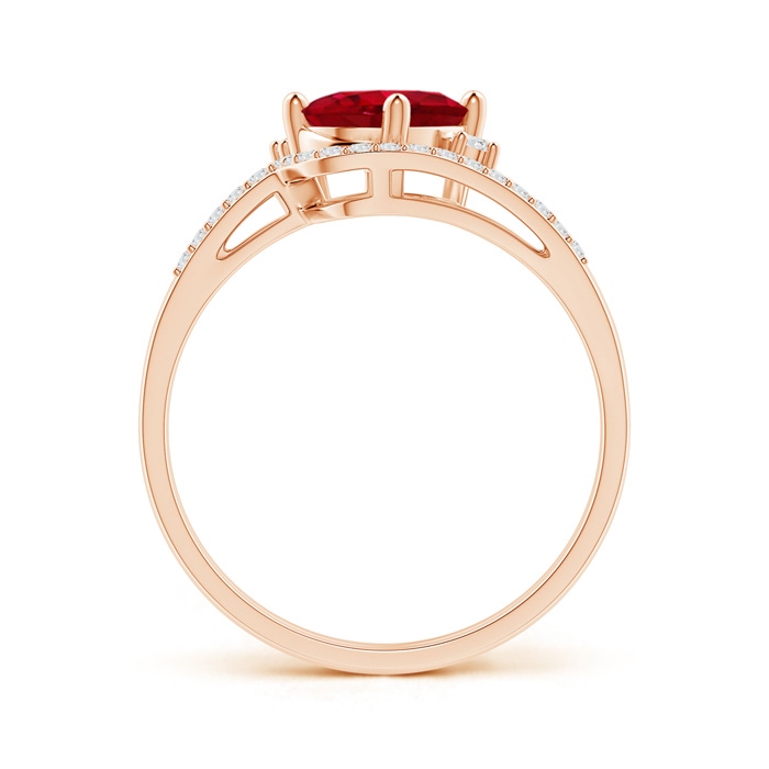 8x6mm AAA Oval Ruby and Diamond Wedding Band Ring Set in Rose Gold side-1