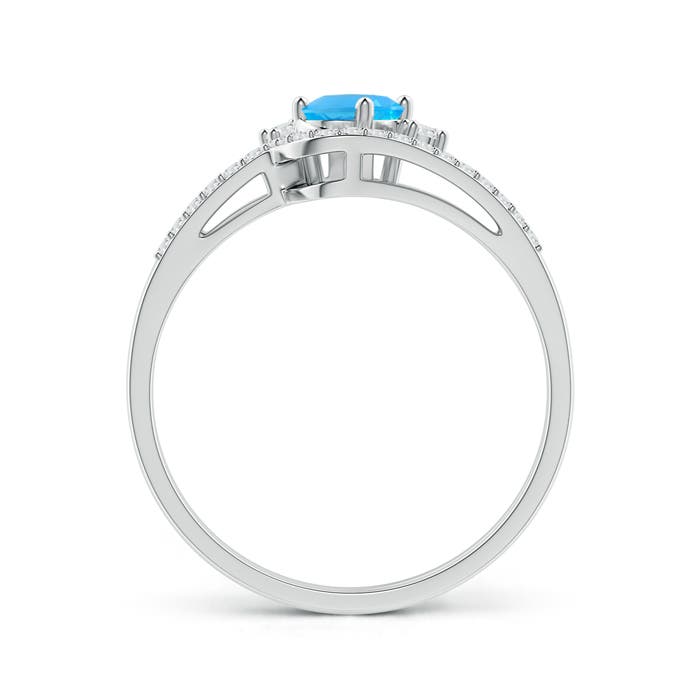 6x4mm AAA Oval Swiss Blue Topaz and Diamond Wedding Band Ring Set in P950 Platinum
