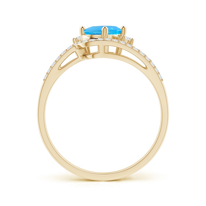 7x5mm AAA Oval Swiss Blue Topaz and Diamond Wedding Band Ring Set in Yellow Gold side-1