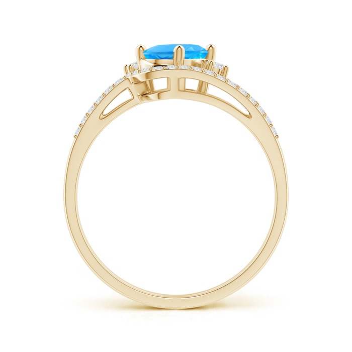 7x5mm AAAA Oval Swiss Blue Topaz and Diamond Wedding Band Ring Set in Yellow Gold side-1