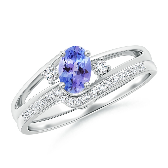 6x4mm AAA Oval Tanzanite and Diamond Wedding Band Ring Set in White Gold 