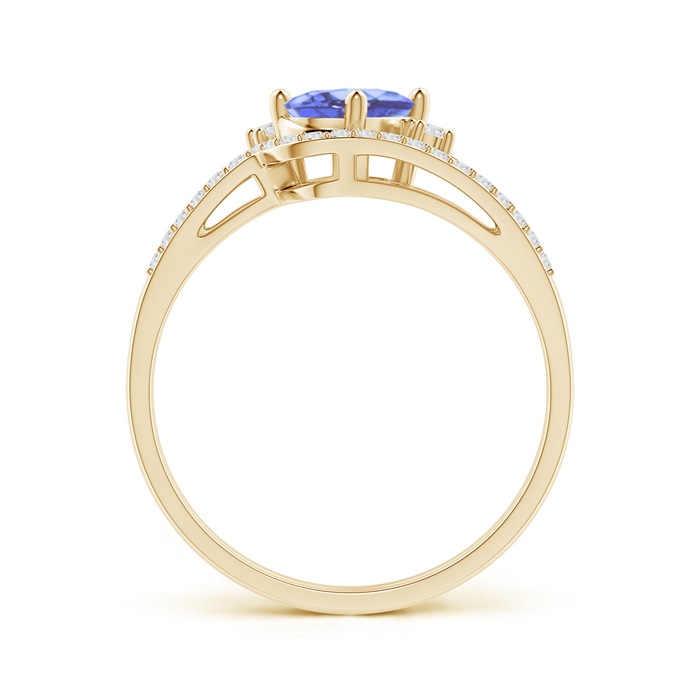 7x5mm A Oval Tanzanite and Diamond Wedding Band Ring Set in Yellow Gold side-1