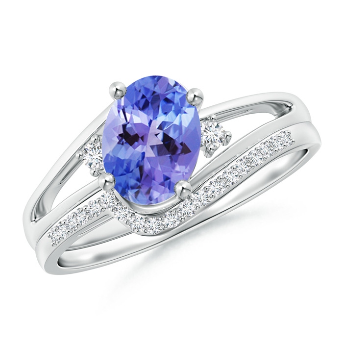 8x6mm AA Oval Tanzanite and Diamond Wedding Band Ring Set in White Gold 