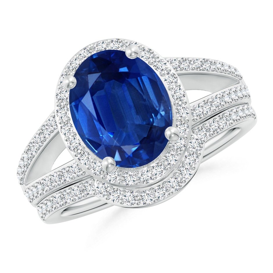 10x8mm AAA Sapphire and Diamond Split Shank Bridal Set in P950 Platinum 
