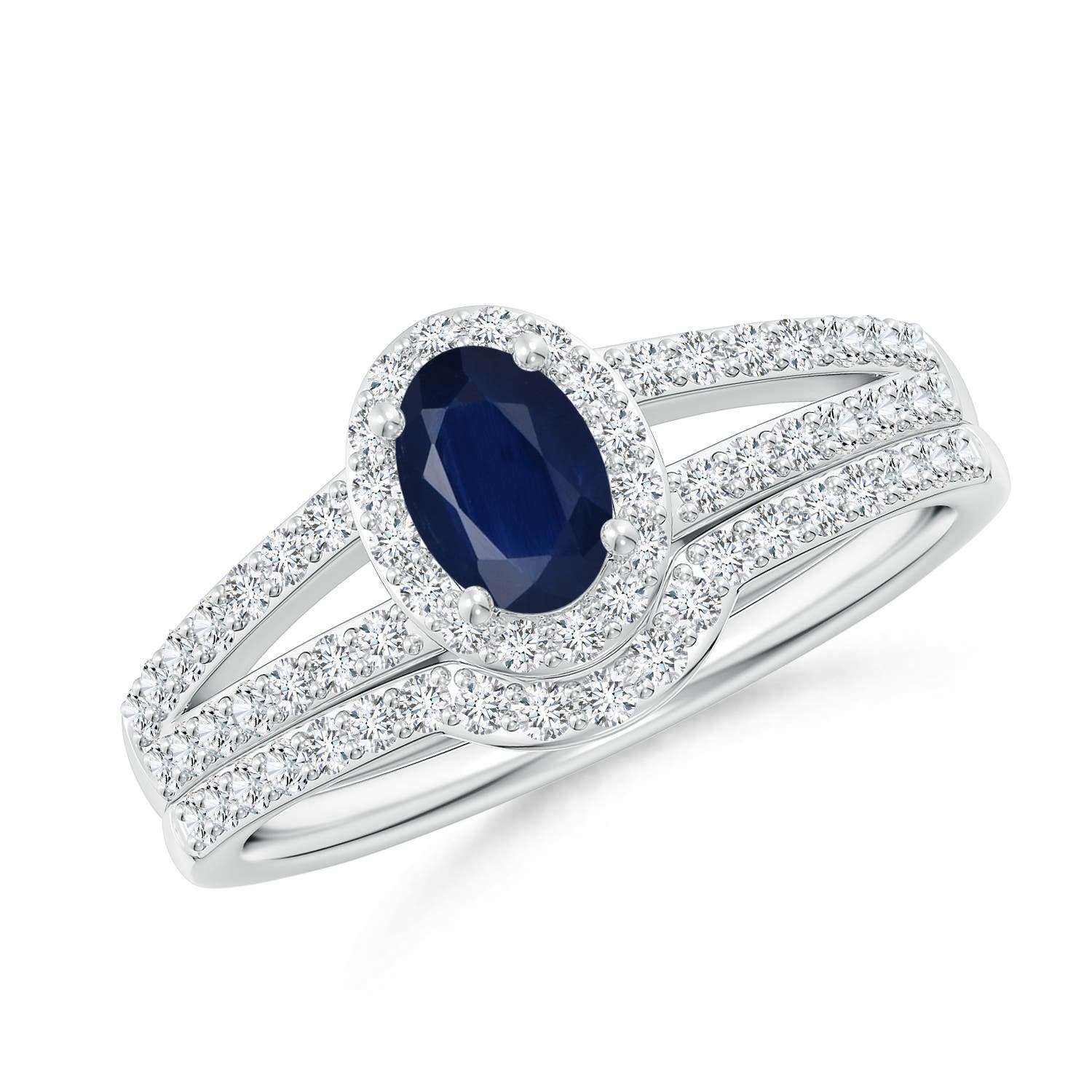 6x4mm A Sapphire and Diamond Split Shank Bridal Set in P950 Platinum