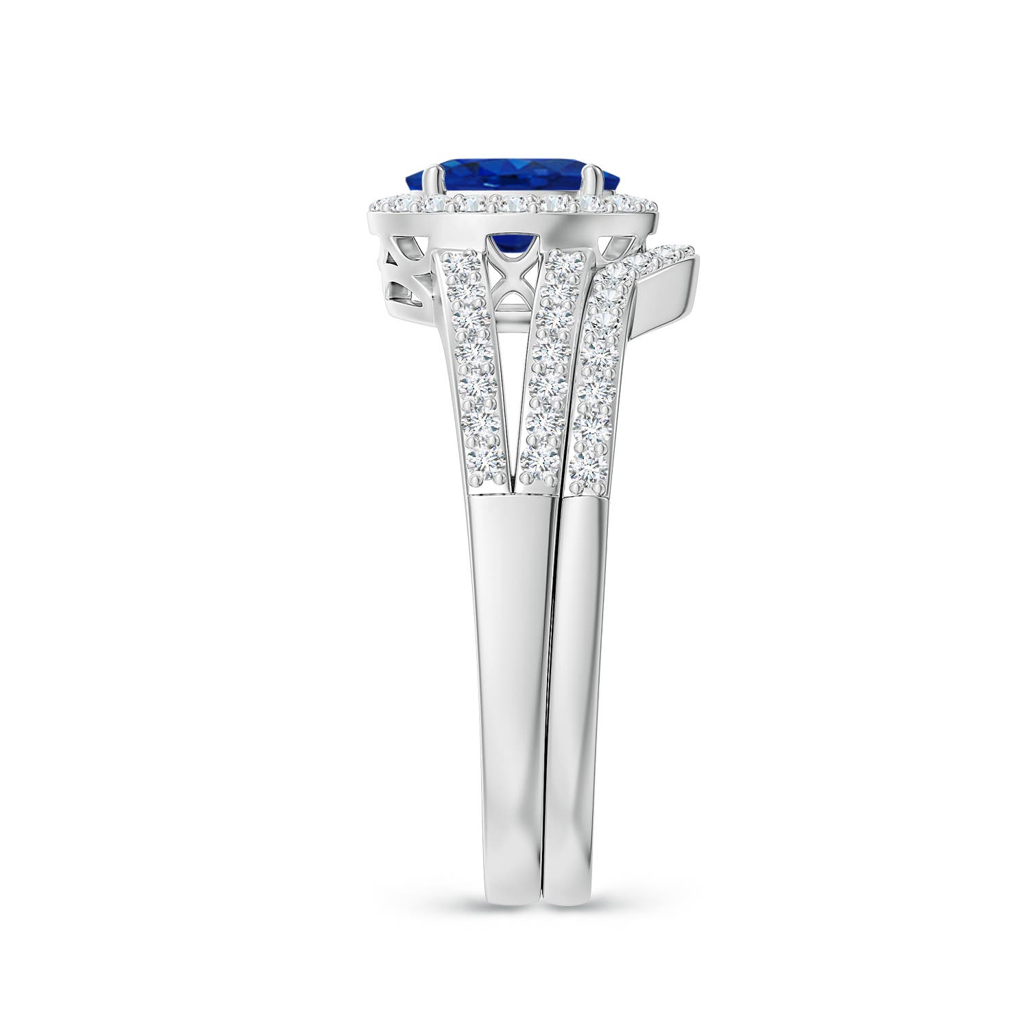 7x5mm AAA Sapphire and Diamond Split Shank Bridal Set in White Gold - side 2