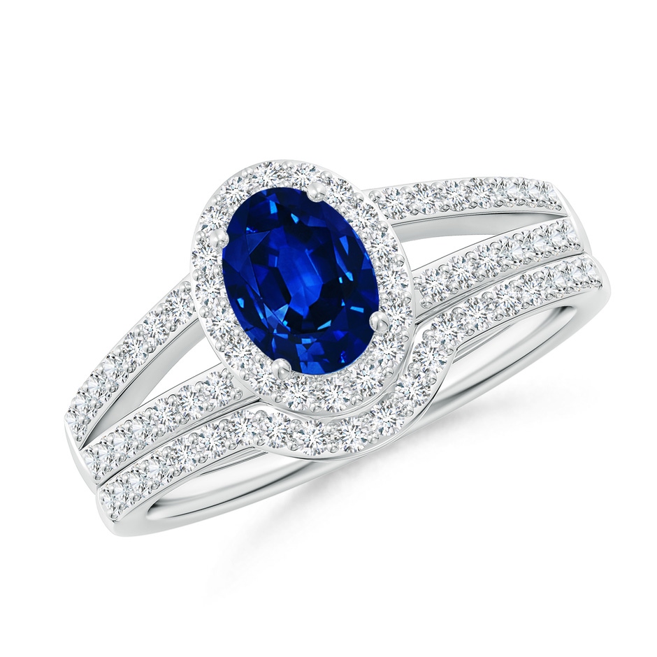 Sapphire and Diamond Split Shank Bridal Set | Angara