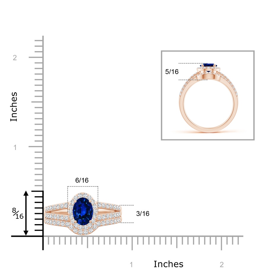 8x6mm AAAA Sapphire and Diamond Split Shank Bridal Set in Rose Gold product image