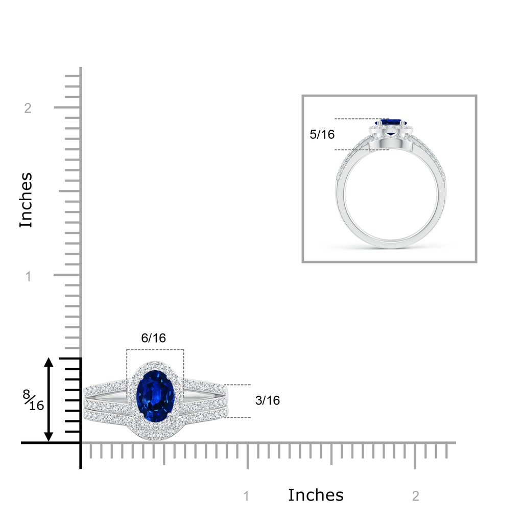 8x6mm AAAA Sapphire and Diamond Split Shank Bridal Set in White Gold Product Image