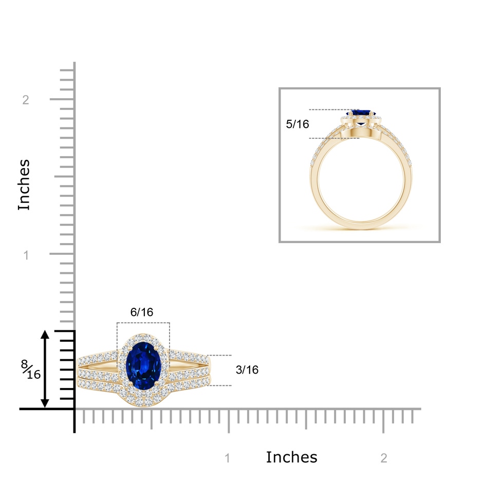 8x6mm AAAA Sapphire and Diamond Split Shank Bridal Set in Yellow Gold product image