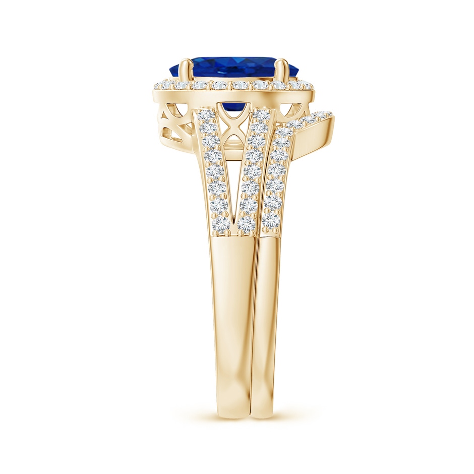 9x7mm AAA Sapphire and Diamond Split Shank Bridal Set in Yellow Gold product image
