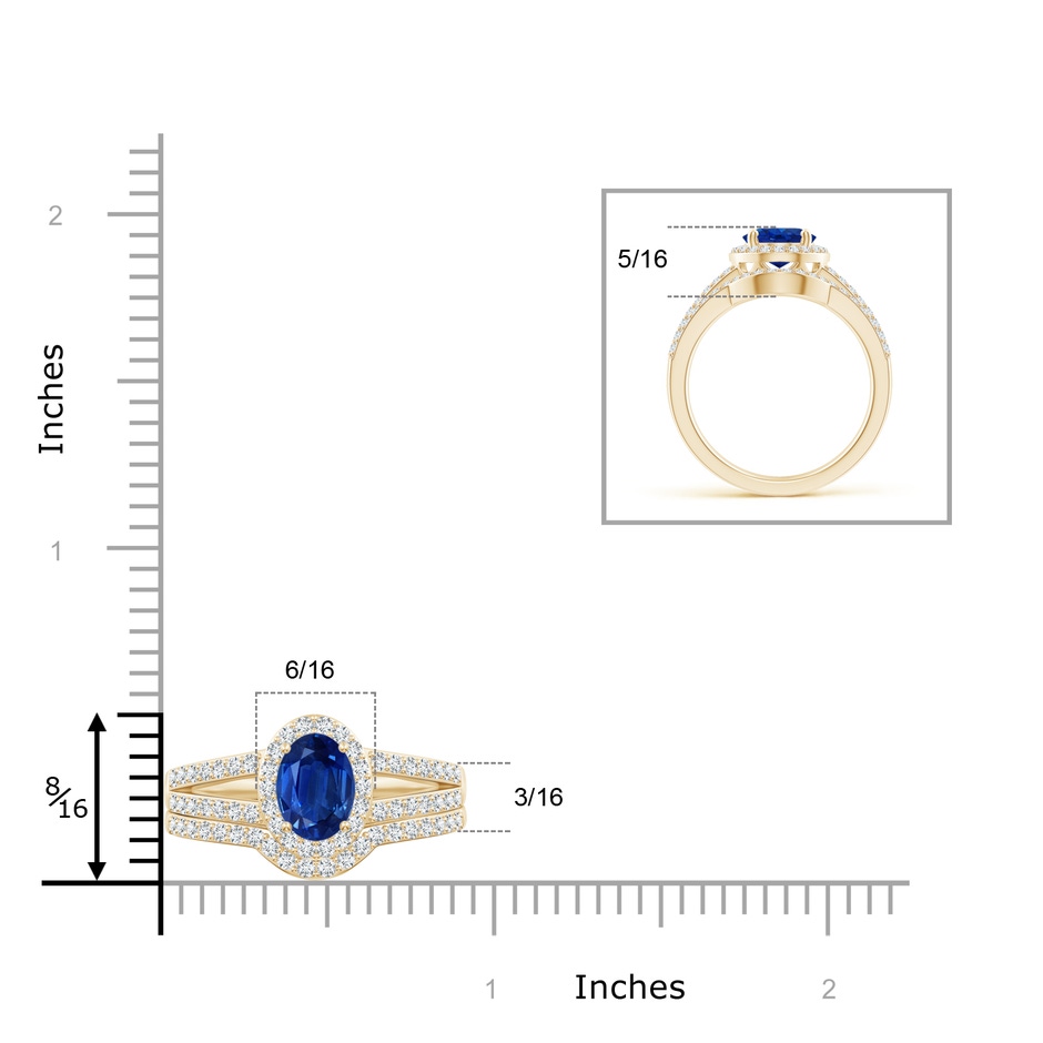 9x7mm AAA Sapphire and Diamond Split Shank Bridal Set in Yellow Gold product image