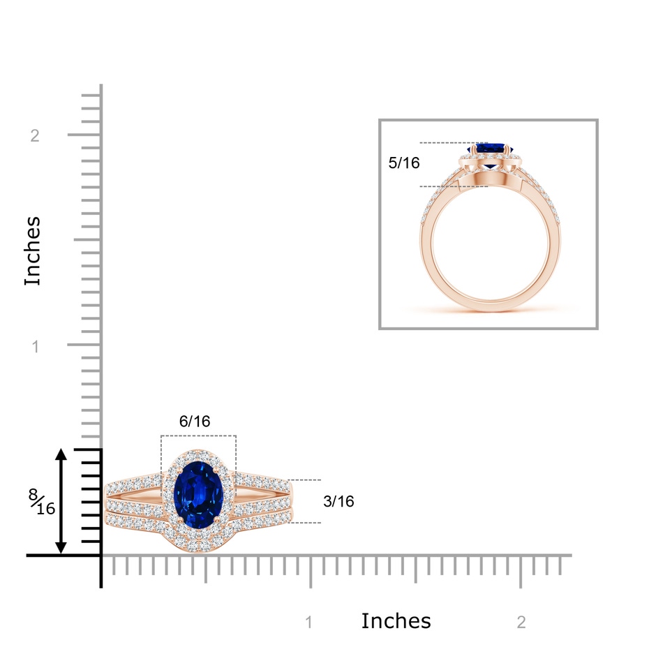 9x7mm AAAA Sapphire and Diamond Split Shank Bridal Set in Rose Gold product image