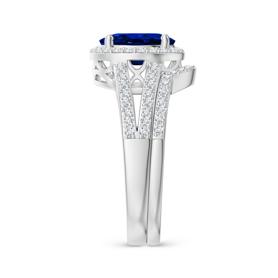 9x7mm AAAA Sapphire and Diamond Split Shank Bridal Set in White Gold product image