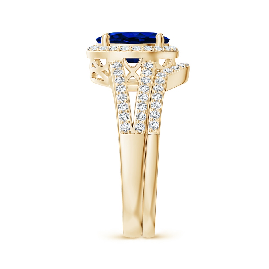 9x7mm AAAA Sapphire and Diamond Split Shank Bridal Set in Yellow Gold product image