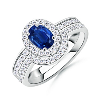 7x5mm AAA Sapphire Bridal Ring Set with Diamond Halo in White Gold 