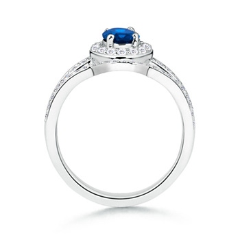 7x5mm AAA Sapphire Bridal Ring Set with Diamond Halo in White Gold Product Image