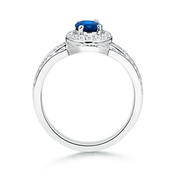 7x5mm AAA Sapphire Bridal Ring Set with Diamond Halo in White Gold product image