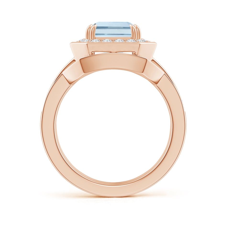 10x8mm A Emerald Cut Aquamarine Bridal Ring Set with Diamond Ring in Rose Gold side 199