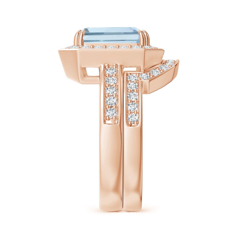 10x8mm A Emerald Cut Aquamarine Bridal Ring Set with Diamond Ring in Rose Gold side 299