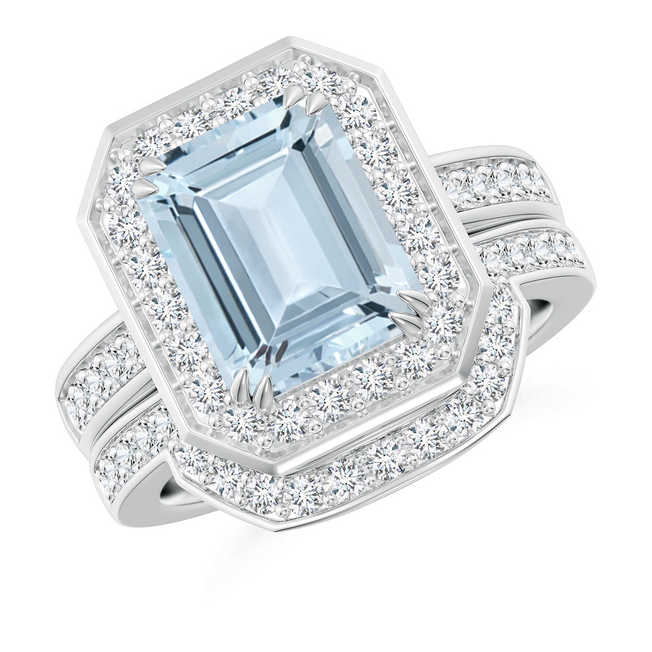 10x8mm A Emerald Cut Aquamarine Bridal Ring Set with Diamond Ring in White Gold 