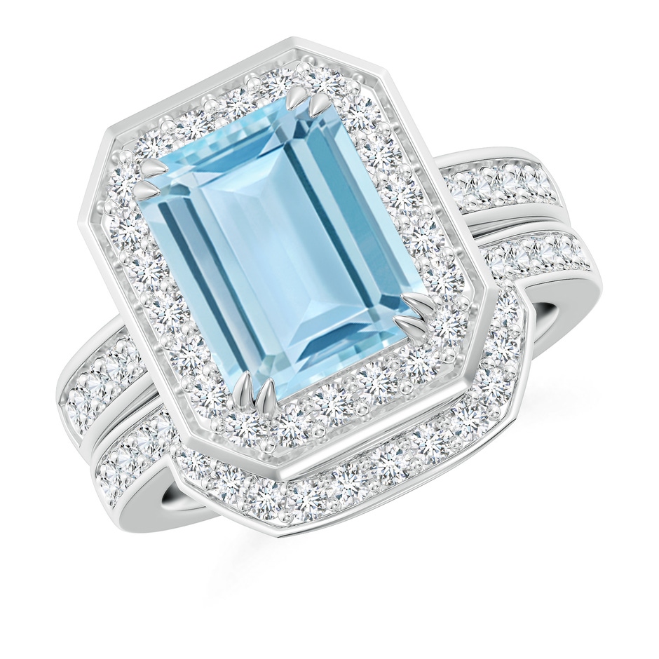 10x8mm AAA Emerald Cut Aquamarine Bridal Ring Set with Diamond Ring in P950 Platinum 