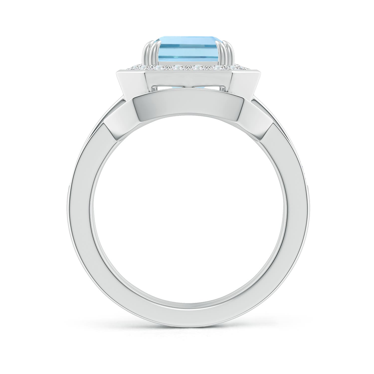 10x8mm AAA Emerald Cut Aquamarine Bridal Ring Set with Diamond Ring in White Gold