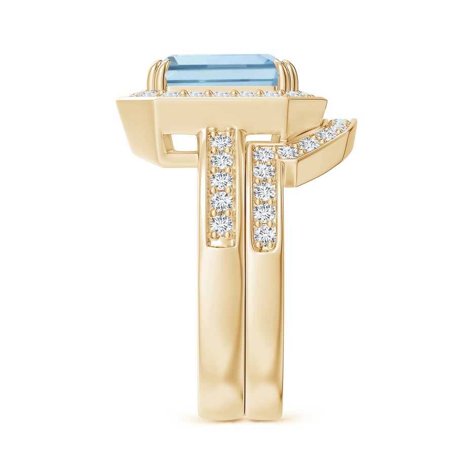10x8mm AAA Emerald Cut Aquamarine Bridal Ring Set with Diamond Ring in Yellow Gold side 299