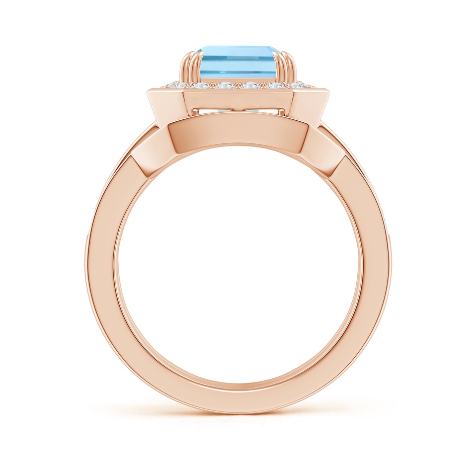 10x8mm AAAA Emerald Cut Aquamarine Bridal Ring Set with Diamond Ring in 18K Rose Gold side 199