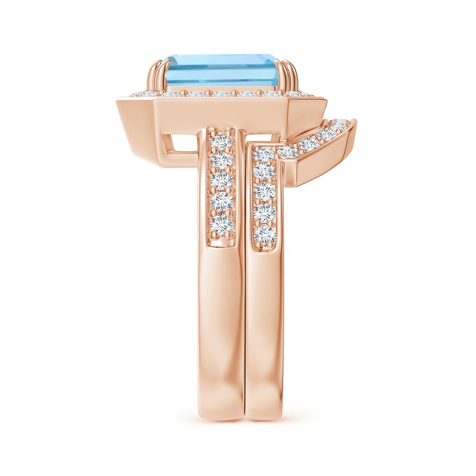 10x8mm AAAA Emerald Cut Aquamarine Bridal Ring Set with Diamond Ring in 18K Rose Gold side 299