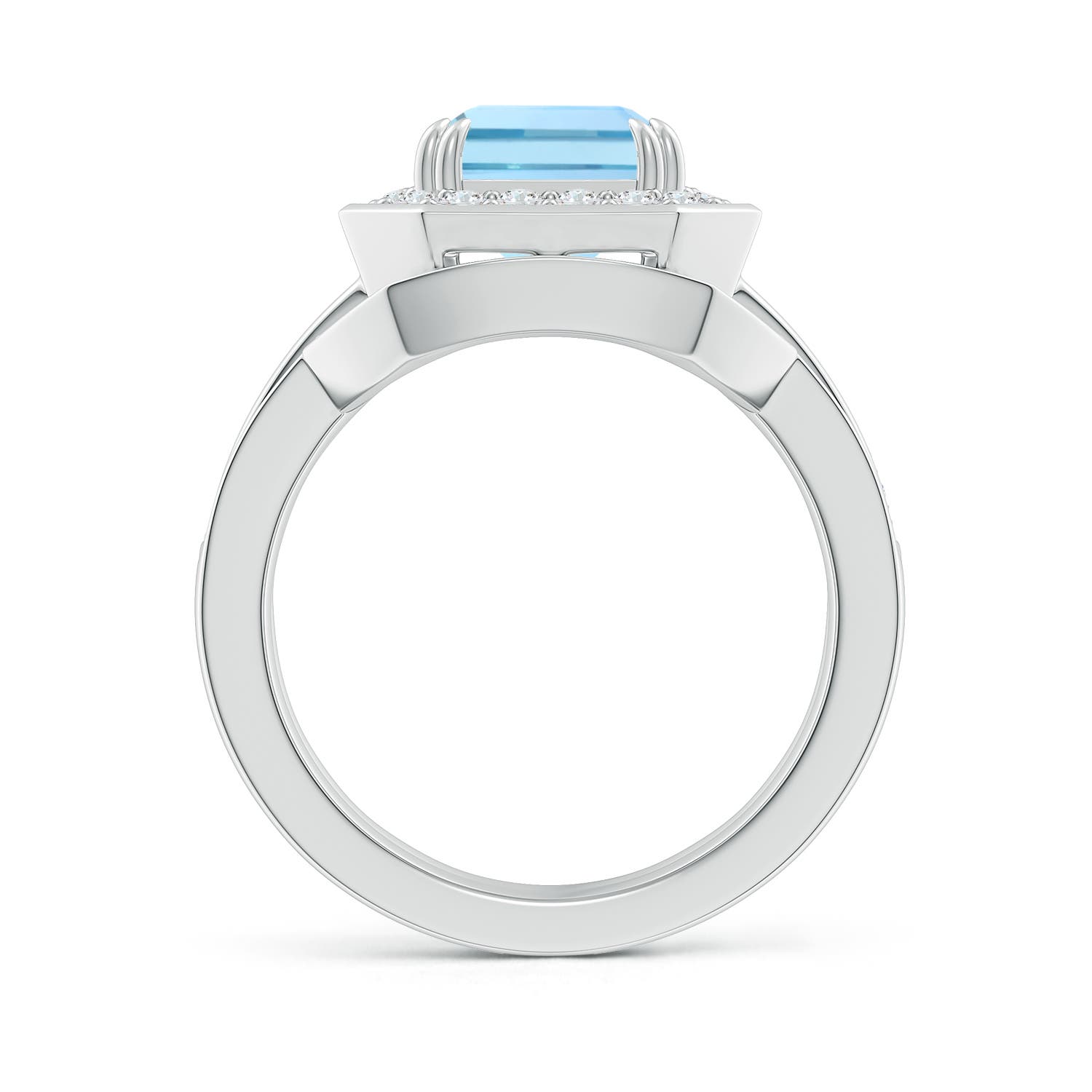 10x8mm AAAA Emerald Cut Aquamarine Bridal Ring Set with Diamond Ring in P950 Platinum