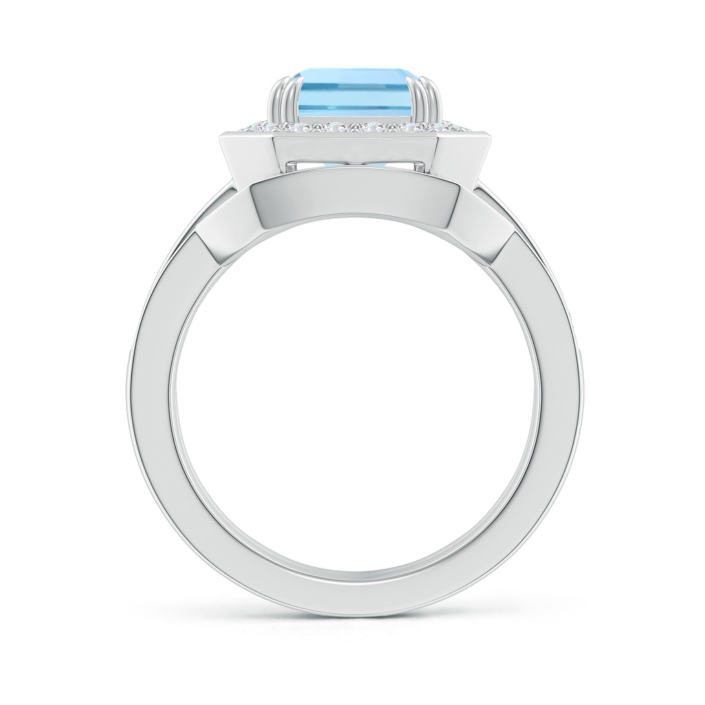 10x8mm AAAA Emerald Cut Aquamarine Bridal Ring Set with Diamond Band in White Gold Side-1