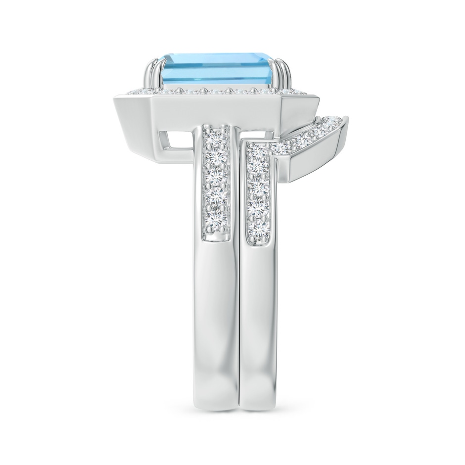 10x8mm AAAA Emerald Cut Aquamarine Bridal Ring Set with Diamond Ring in White Gold side 299