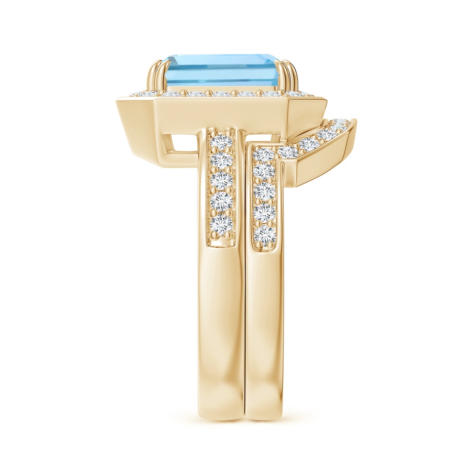 10x8mm AAAA Emerald Cut Aquamarine Bridal Ring Set with Diamond Ring in Yellow Gold side 299